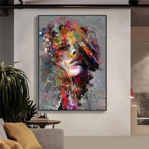 Abstract Mural Girl Printed on Canvas Wall Art Printed Graffiti Art Printed Living Room Adorns A Photo of A Modern Art Wall