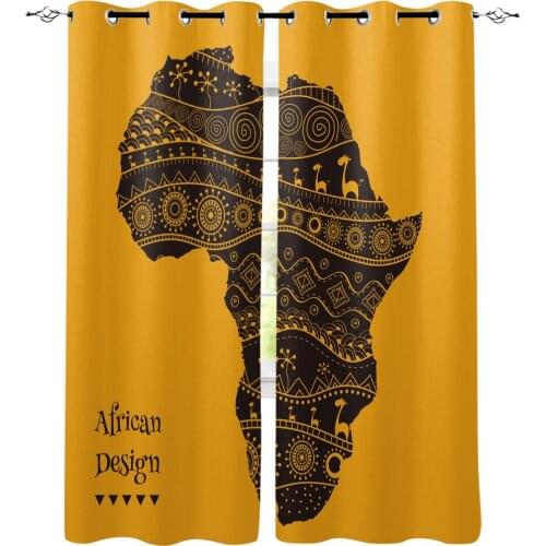 Africa Map Yellow Curtains for Windows Drapes Blinds Modern Custom Printing Curtain For Living Room Bedroom Home Decor