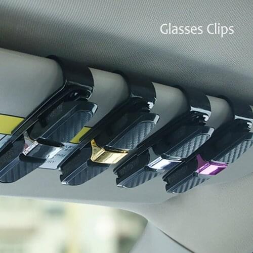 Car Glasses Clips Carbon Fiber Card Pen Holder 180 Degree Rotate Dual Side Clips Sun Visor Vehicle Accessory Car Organizer Clips