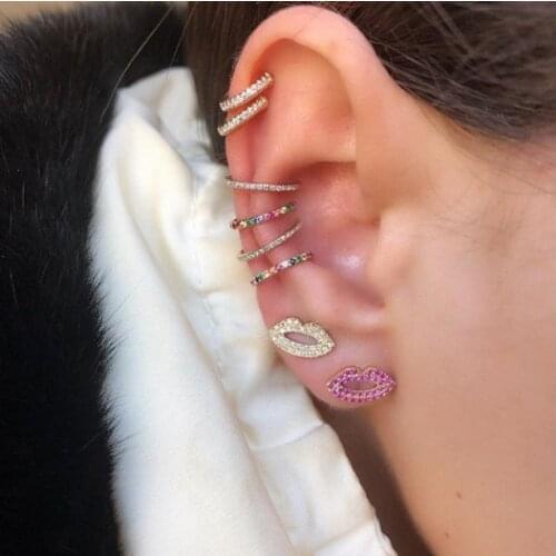 No piercing 925 sterling silver clip on earring rainbow circle simple cuff earrings 1 piece