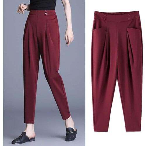New Button Loose Harem Pants Plus Size Mom Pants Slim Waist Stretch Spring Summer Trousers Ladies Office Work Leggings Trousers