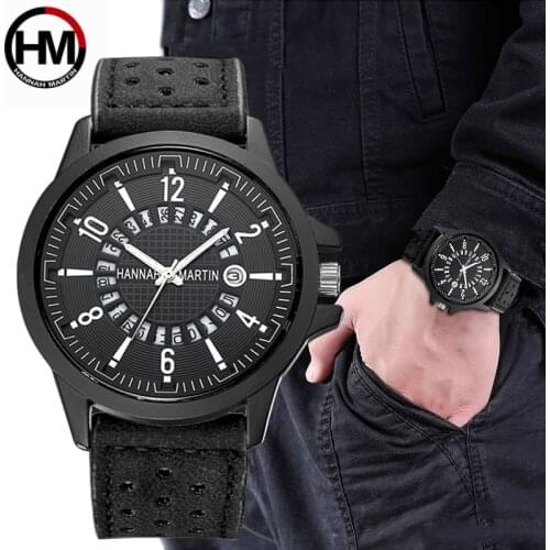 Hannah Martin Mens Watch Fashion Leisure Calendar Shows Leather Strap Quartz Waterproof Sports Men Wristwat relogio masculino