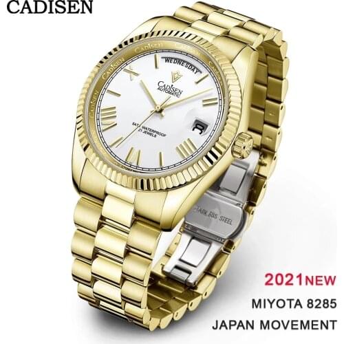 CADISEN Mens Watch Top Luxury Brand Automatic Mechanical Wristwatch Mens Business Stainless Steel Waterproof Gold Wristwatches
