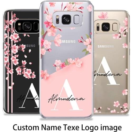 Custom Name Samsung Case For Samsung Galaxy S7 S8 S9 Plus S10 Note8 9 10 S20 S10e A50 Peach Blossom Transparent Case Girl Gift