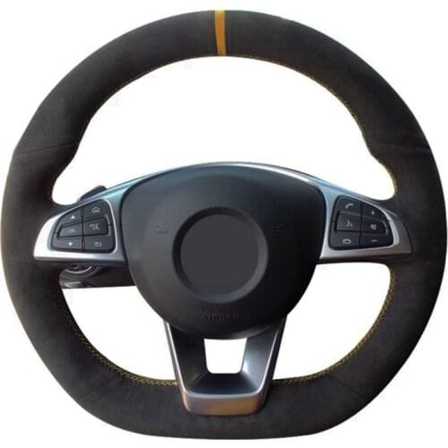 Car Steering Wheel Cover DIY Non-slip Black Genuine Leather Suede For Mercedes Benz C200 C250 C300 Sport CLA220 B250 B260