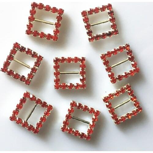 CJSIR 10Pcs 16mm Square Red Rhinestone Metal Buckle Slider for Wedding Invitation Decor Christmas Buckles DIY