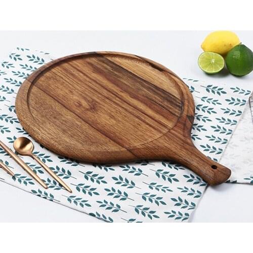 Wooden Pizza Tray Round Pizza Board With Handle Pizza Stone Baking Tray Cutting Board Platter Cake Bakeware Kitchen Baking Tools