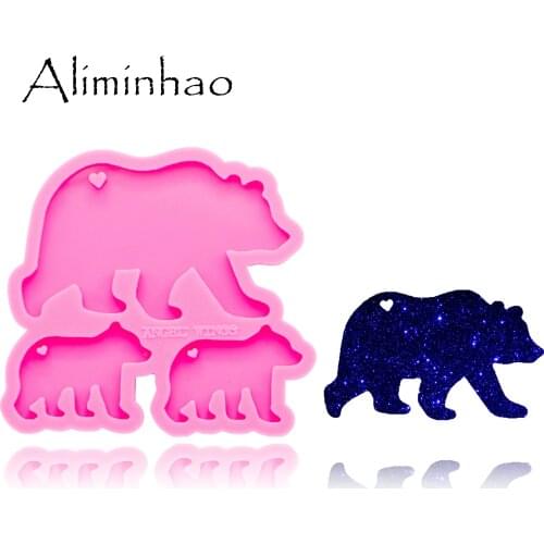 DY0274 Shiny Bear family mold Mother and baby Silicone Molds DIY epoxy keychains Mould custom keychain