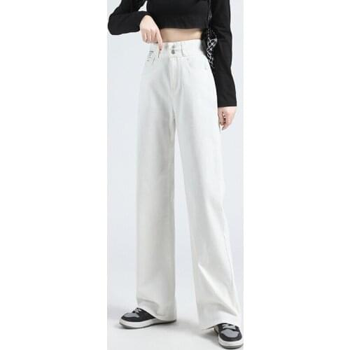 Jeans Women High Waist Straight Wide Leg Denim Pants Laides White Loose Full-length Streetwear Vaqueros Mujer