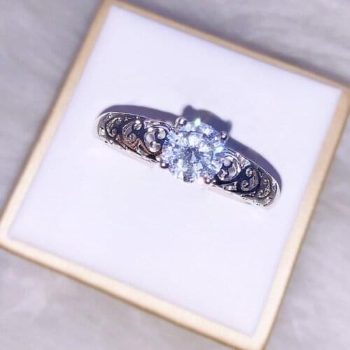 European And American Fashion Single Diamond Ring Hollow Out Pattern Diamond Ring Elegant Simple Hand Jewelry Factory Wholesale