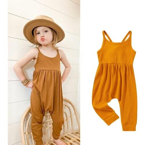 FOCUSNORM 0-4Y Summer Lovely Baby Girls Jumpsuits Solid Strap Sleeveless Backless Lace Up Solid Rompers