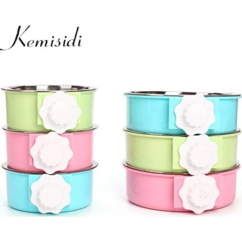 KEMISIDI 3 Color Stainless Steel Hanging Pet Cage Dog Bowl Bird Cat Puppy Food Water Bowl Pet Feeder Size S L