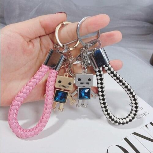 Creative Alloy Robot Keychain Hand-woven Rope Car Key Chain Cute Bag Keyring Penant Car Accessories