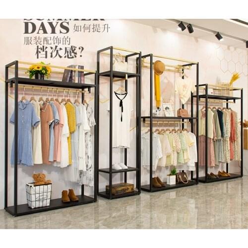 Clothing store clothes hanger display rack floor-standing combined shelf womens clothing store display rack golden hanger