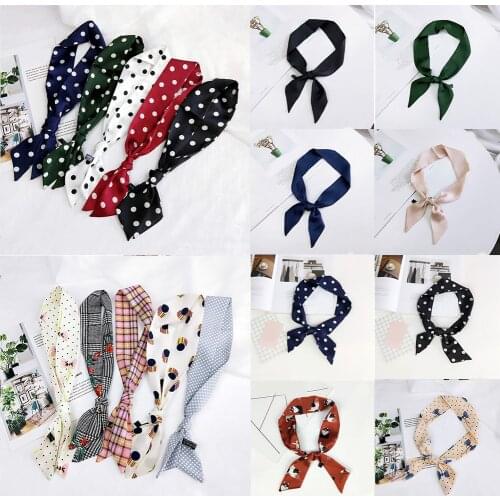 Fashion Polka Dot Floral Satin Small Scarf Neckerchief Women Elegant Sweet Head-Neck Hair Band Rope Bag Tie Wristband Wrap