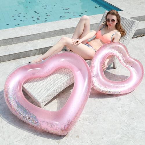 Rose Gold Sequins Heart Swimming Ring Laps Inflatable Float Loving Heart Adult Child Swim Ring Summer Beach Swimming Circle
