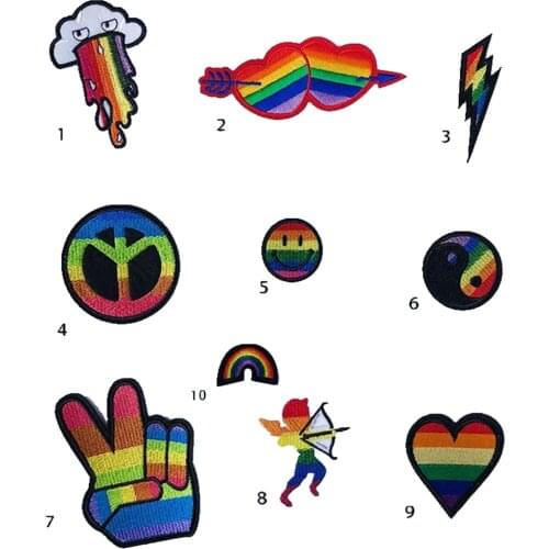 Rainbow Heart Smile Ligthing Tai chi Embroidered Patch for Clothes Bags Shoes DIY Victory Cloud Embroidery Appliques
