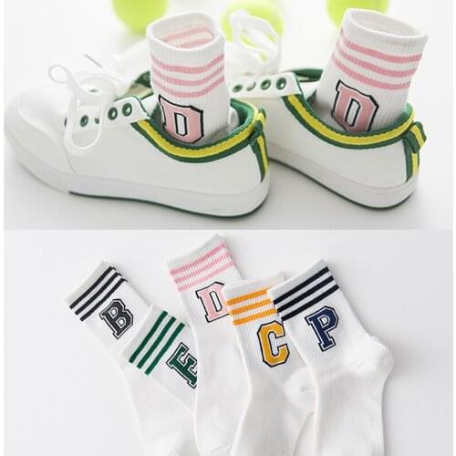 New Hot Korean Women Cotton Socks Girl Cute Letter Pattern Female Candy Color Three Stripe Fashion Tube Socks meias