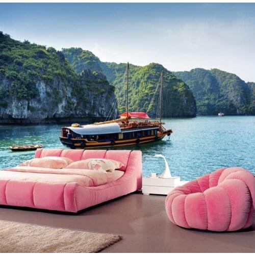 Papel de parede mountain river and boat natural landscape wallpaper,restaurant living room TV sofa wall bedroom custom murals