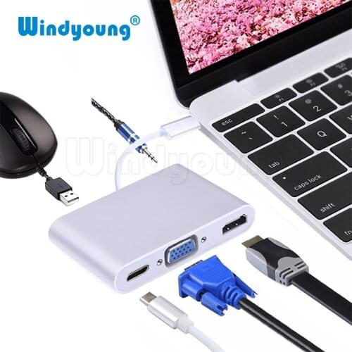 USB Type C HUB to HDMI/VGA/Type-c/3.5mm Audio/USB 3.0 Adapter USB 3.1 USB-C Converter Cable for Laptop Macbook Pro Dropshipping