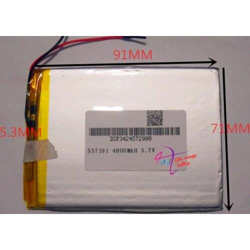 Tablet battery 3.7V 4800mAh polymer lithium Rechargeable battery 537191 for tablet