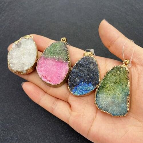 Natural Semi-precious Stone Pendant Irregular Shape Colorful Crystal Pendant for DIY Necklace Jewelry Making Wholesale Charms