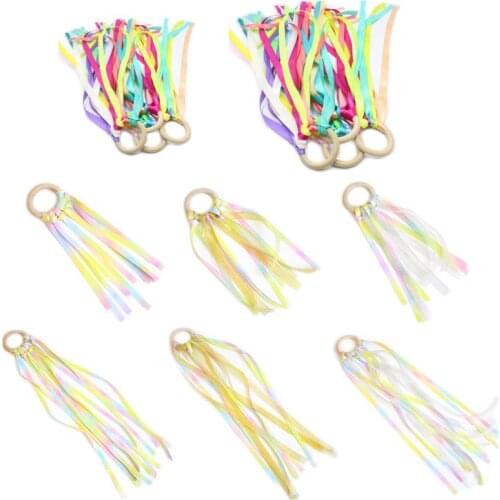 Rainbow Natural Wooden Ribbon Ring Baby Teething Teether Newborn Sensory Toy Shower Gift