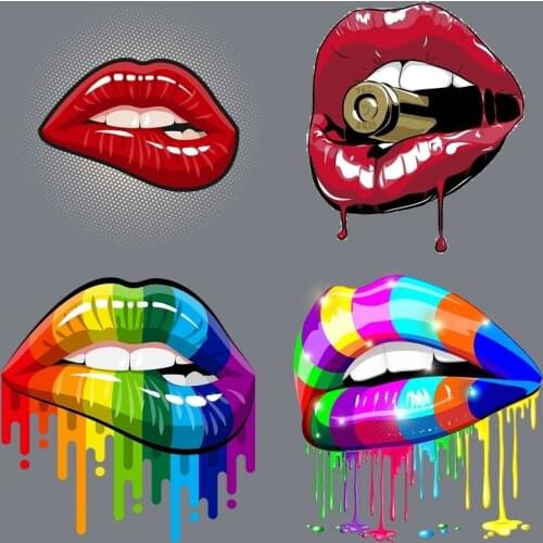 Sexy colorful lip printing iron cool pattern on womens underwear, red mouth heat transfer vinyl hot stamping DIY T-shirt