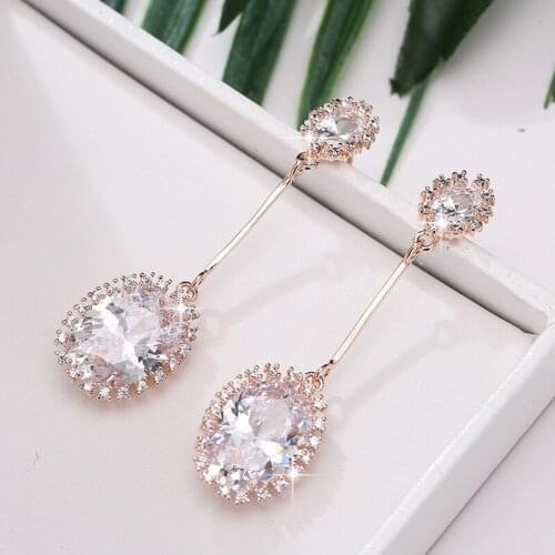 E030 New Simple French Temperament Elegant Noble Zircon Girl Dangle Earrings Party Gift Wedding Womens Earrings Jewelry 2021