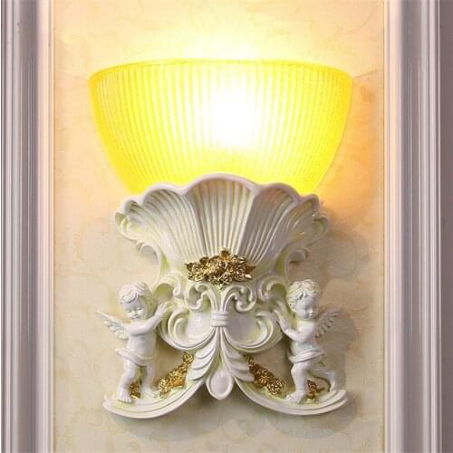 Nordic Resin Angel Shaped Wall Lamps European Balcony Bedroom Bedside Lamp Aisle Living Room Decor Wall Sconces Lights Fixtures