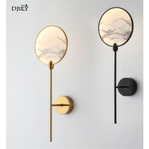 Chinese style landscape painting glass wall lamp for corridor staris retro bedroom bedside lamps led wall sconces light fixtures