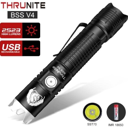 THRUNITE BSS V4 EDC Torch LED Ultra Bright Flashlight 2500 Lumens IMR 18650 Battery Included for Outdoor Hiking-Black Original