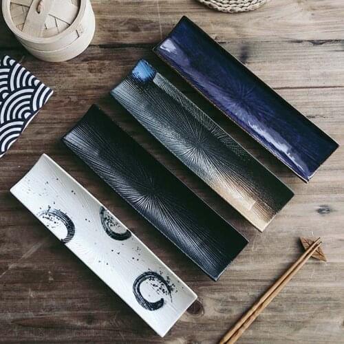 Sushi Plate Ceramic Rectangular Plate Creative Japanese Cuisine Pastry Plate Hand-painted Long Sashimi Plate Saury Plate