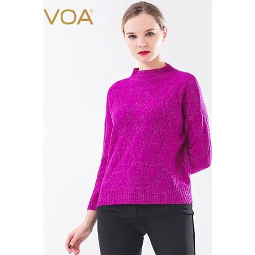 VOA 2021 Autumn Winter Women Turtleneck Sweater Elegant Warm Cashmere Knitted Pullovers Fashion Solid Tops Knitwear Jumper RH193