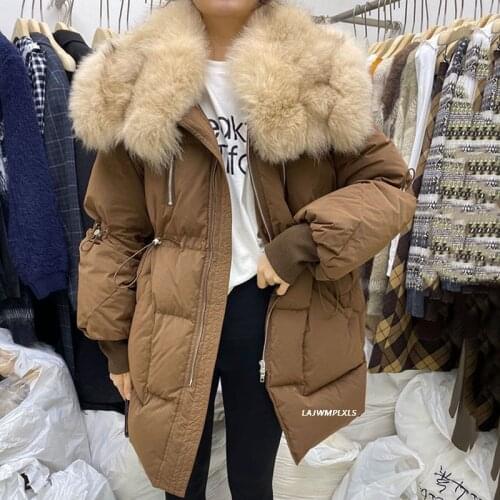 2021 New Winter Natural Big Fox Fur Collar White Duck Dowm Coat Women Long Thick Warm Down Parkas Snow Jacket Outwear YRF301