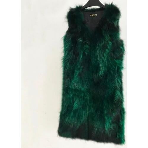 Festival Women Real Fur Coat Long Plus Size Factory Natural Raccoon Fur Vest wsr436