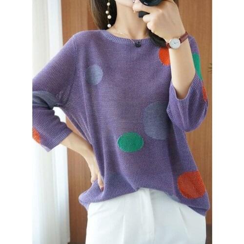 Hollow Out Thin Summer Knitted Pullover Tops O-neck Half Sleeve Cool Casual Loose Pull Jumpers Female Cute Top