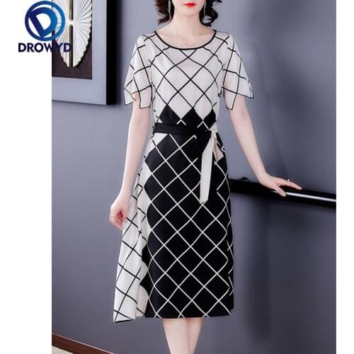 Fashion Short Sleeve Silk Dress Women 2021 Summer Dress New O-neck Slim Waist Print A-line Dress Elegant Bodycon Party Vestidos