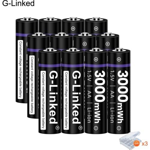 12pcs 3000mWh 1.5V AA Rechargeable Battery Constant Output 1.5V 1500 CyclesLi-ion Rechargeable Battery