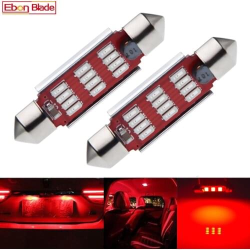 2 x Red Festoon LED Dome Light 31mm 36mm 39mm 41mm 42mm 12SMD CANBUS Car Interior Bulb License Plate Lamp Auto Styling 12V AC