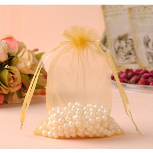 25x35cm Gold Organza Gift Bags 50Pcs/Lot Large Organza Fabric Gift Pouch Bags Wedding Favors Packaging Can Be Custom Logo