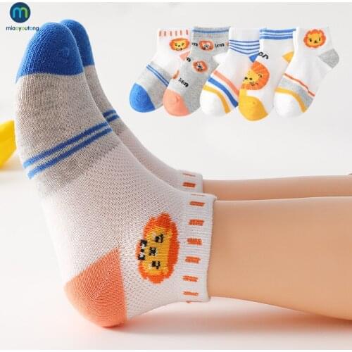 5 Pair/Lot Lion Short Baby Socks for Girls Cotton Mesh Cute Newborn Boy Toddler White Sock Childrens Socks Kids Miaoyoutong