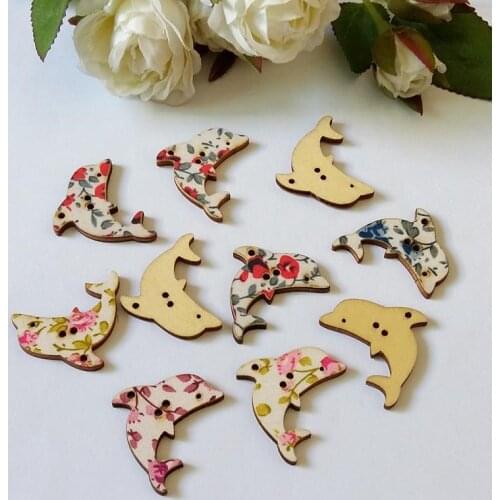 50PCs Wood Buttons Colorful dolphin Decorative Buttons Scrapbooking 2 Holes Mixed Sewing Accessories