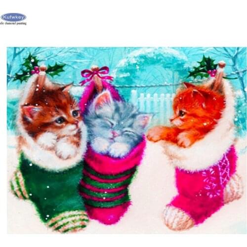 5D DIY Diamond Painting Cat Cute pet Full Square Handicraft Diamond Embroidery Animal Rhinestone Kit Winter Christmas Socks Gift
