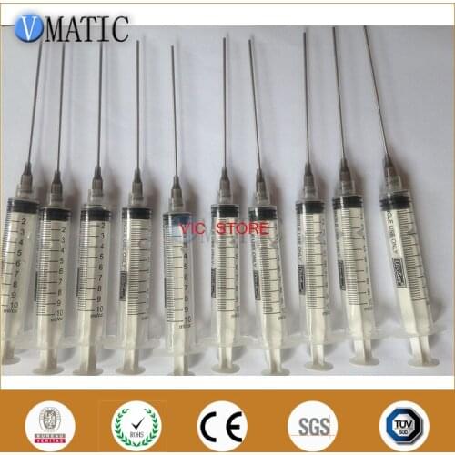 Free Shipping Non Sterilized 10ml/cc Plastic Syringe 16G Luer Lock Dispensing Needle Tips 9.5cm 95mm Tubing Length 10 Sets