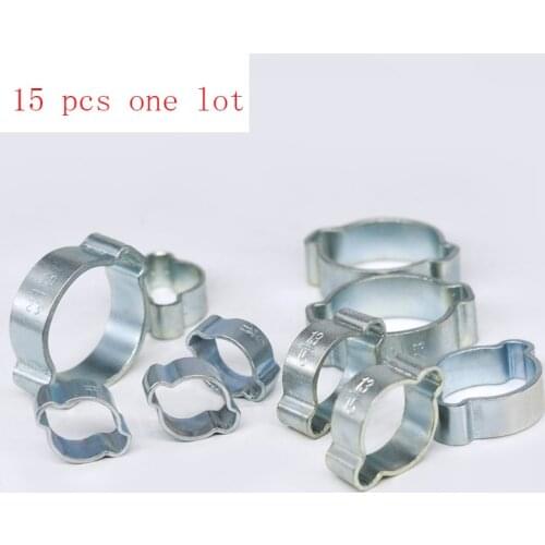 Free shipping pipe clamp 15pcs/lot Double Ear Clamp O Clips Air SILICONE FUEL HOSE PIPE Zinc Plated many size choose in here