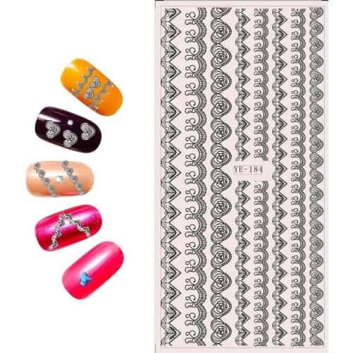 NAIL ART BEAUTY WATER DECAL NAIL STICKER BLACK LACE WAVE ANGEL WING CROSS YE184-189