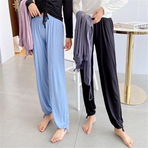 Home Pants women 2020 Spring/Summer New Drawstring Feet Pants Modal Thin Wide-leg Pants Casual Pants cotton sleep pants штаны