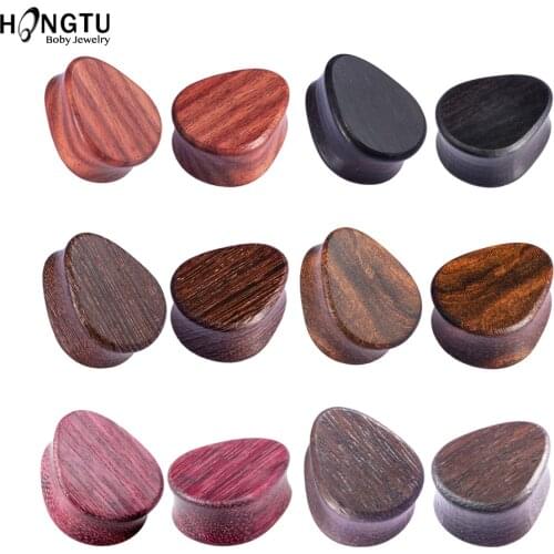 HONGTU 1 Pair Wood Double Flared Ear Plugs Expander Wooden Waterdrop Ear Gauges Flesh Tunnels 8-25mm Unisex Pincher Body Jewelry