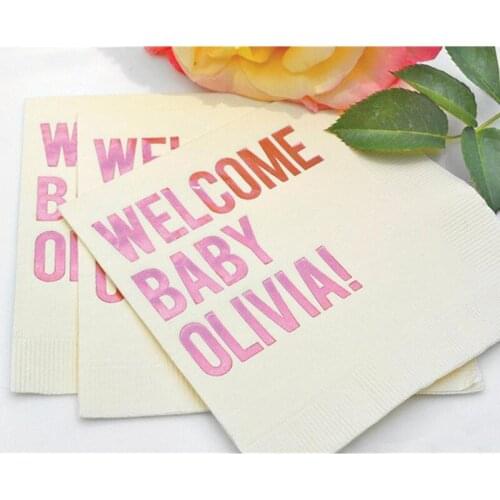 Custom Napkins - Real Foil Stamp - Design Your Own! For weddings, Personalize baby showers Napkins, anniversary, bachelorette